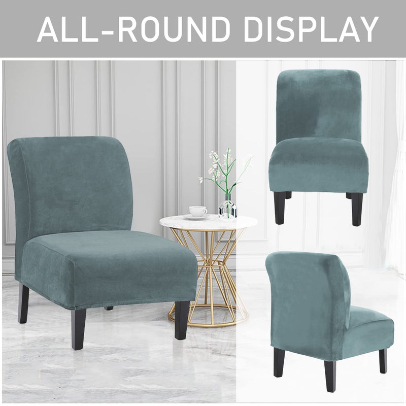 UCCONO Armless Accent Chair Slipcovers Replacement Thick Velvet Chair Covers for Living Room Oversized Big Chairs, Removable Furniture Protector with Elastic Bottom, Machine Washable (Stone Blue) - Image 4